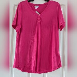 LuLaRoe Fuchsia Short Sleeve Buttoned Top